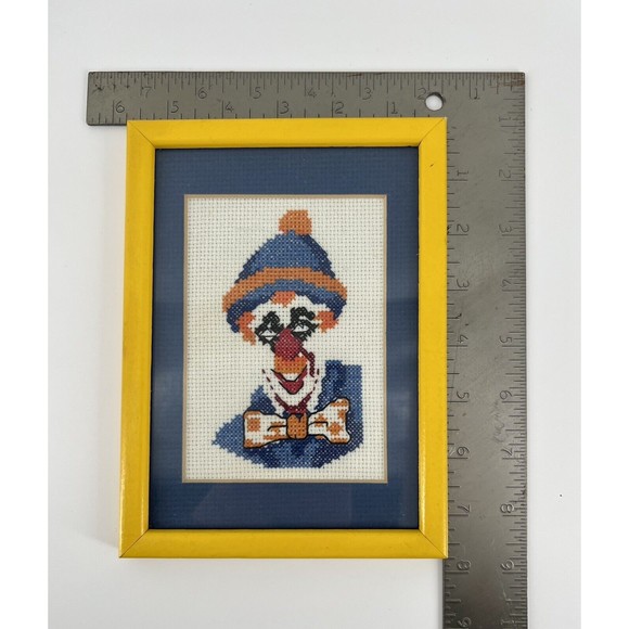 Creepy Clown Vintage Cross‎ Stitch Small Framed Folk Art - Picture 5 of 7